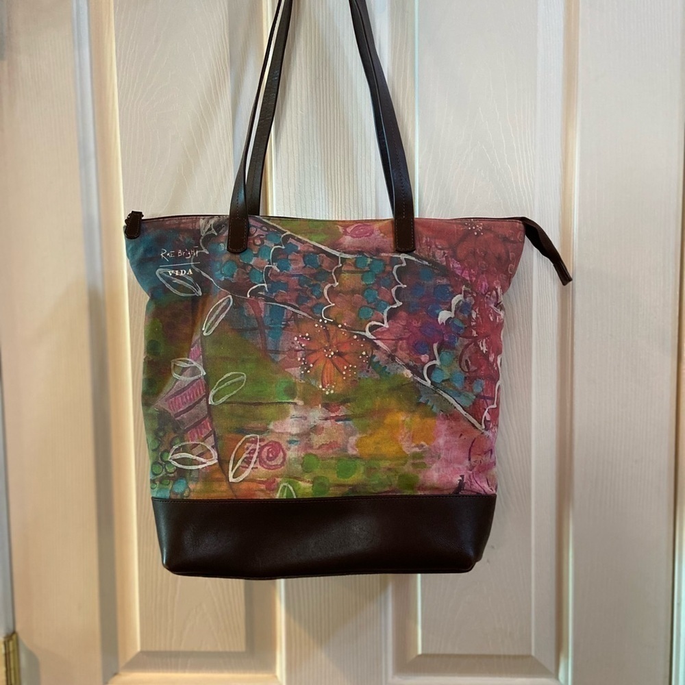 Vida Rae Bright Large Fabric/Leather Tote - Picture 9 of 13